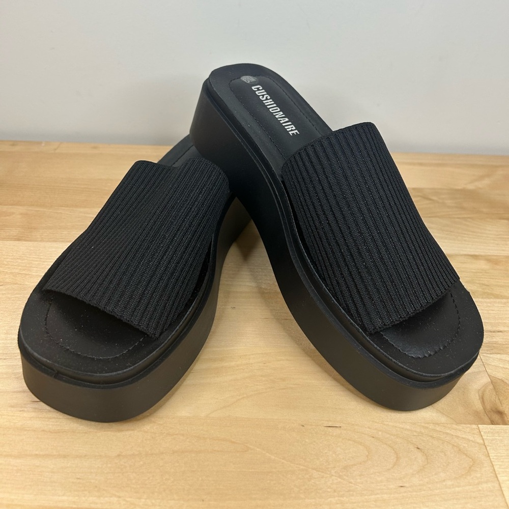 Cushionaire Platform Slide Sandals 6.5 Black Ribbed Comfort Slides NIB